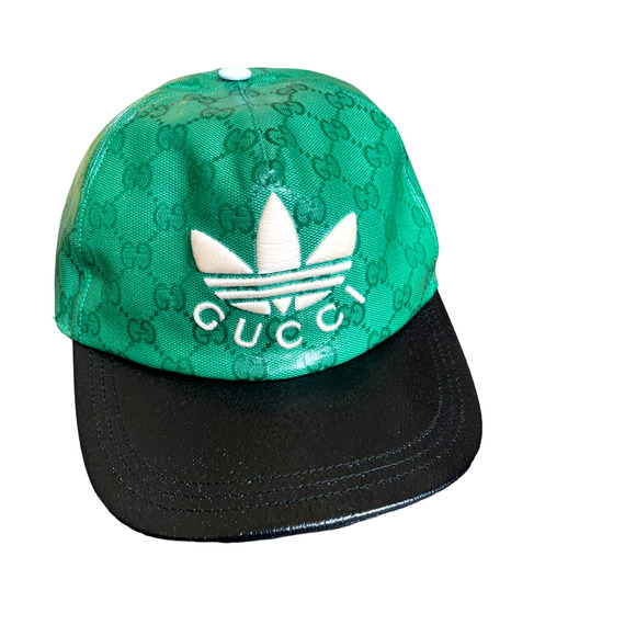Gucci x Adidas GG LOGO Supreme Baseball Cap Hat Green Black Canvas Unisex Size M - Picture 2 of 16